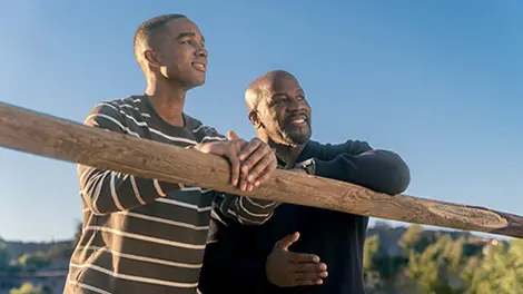 Father and son outside